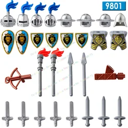 Medieval Knight Blue Lion Knight Accessories Shield Spear Armor Building Block bricks Mini Action Figure Toy AX9801