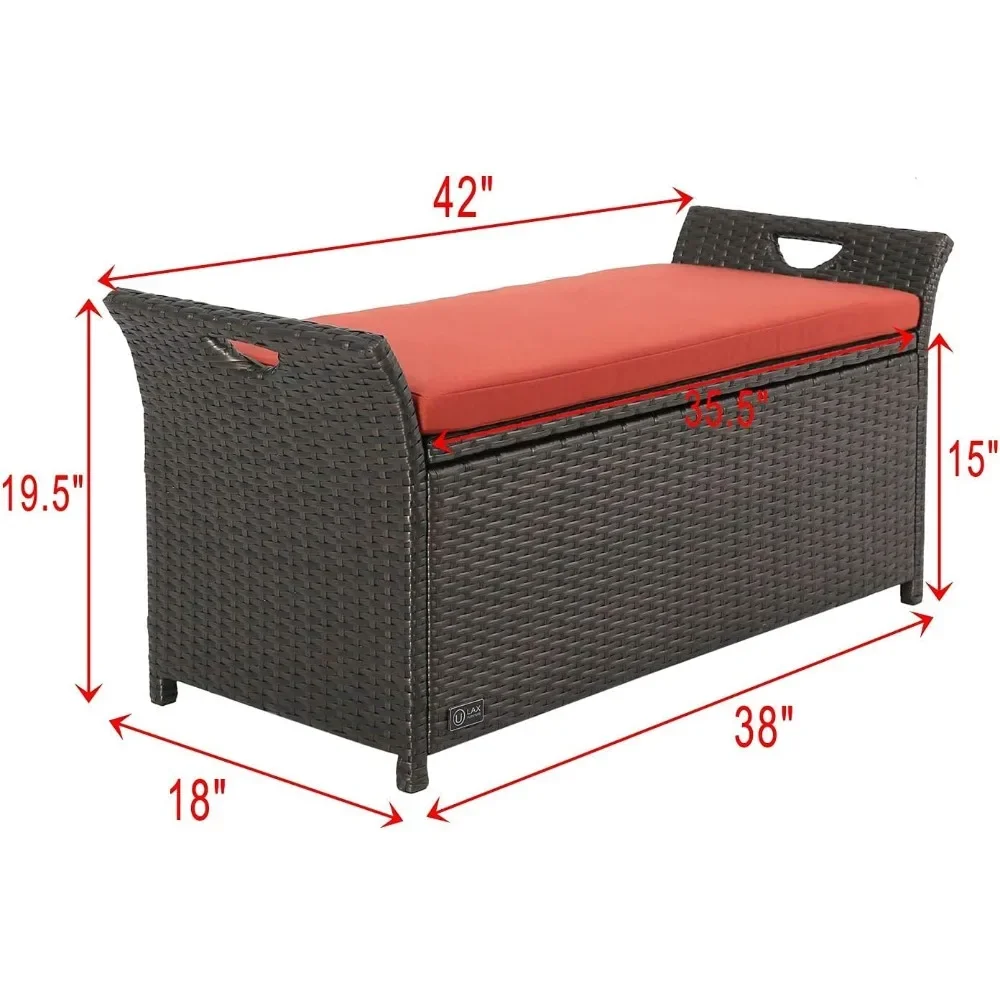 furniture Outdoor Storage Bench Rattan Style Deck Box w/Cushion