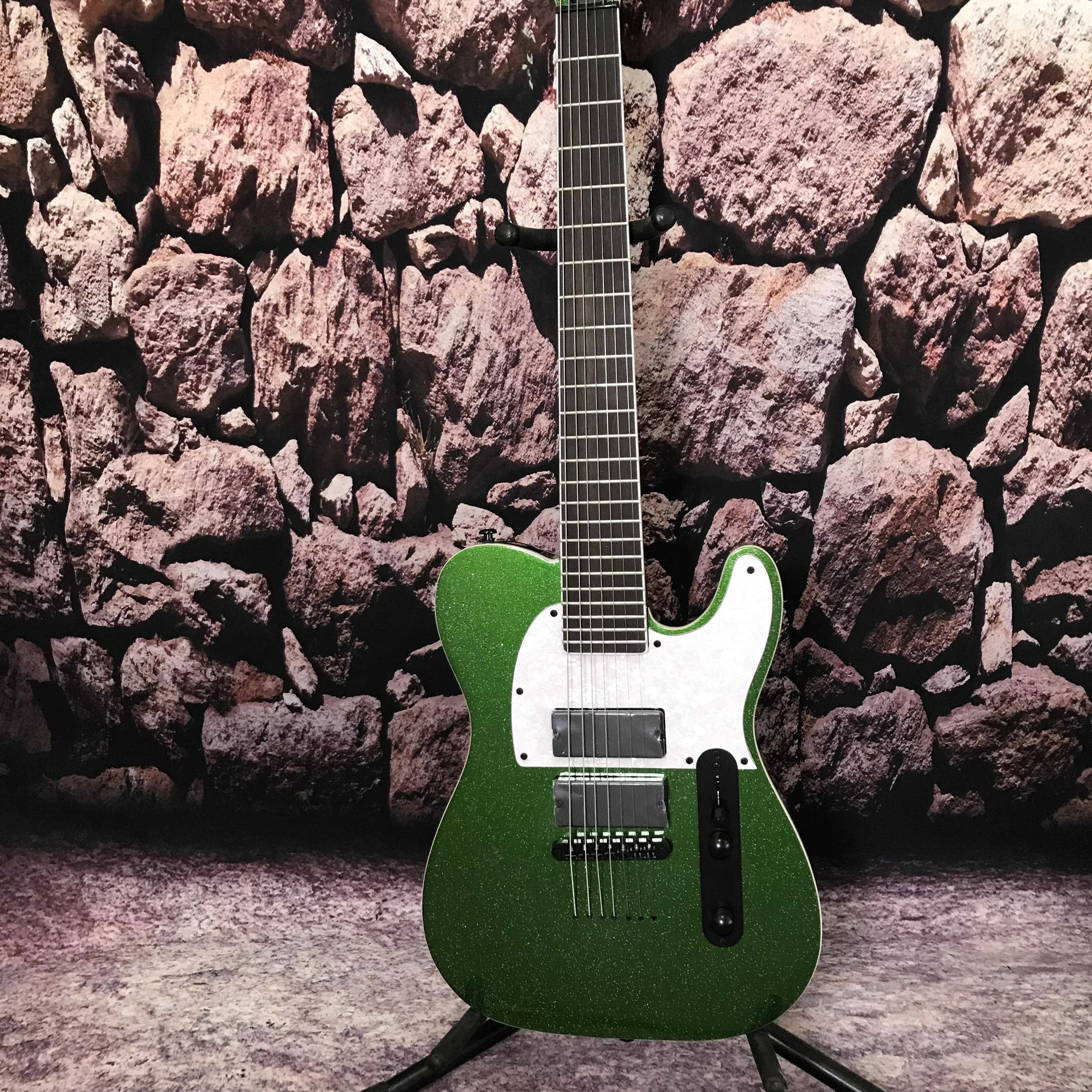 Factory customization electric guitar 7string metal green color black hardware in stock