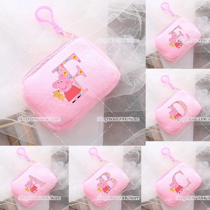 Carteiras de Moedas e Bolsas de Mão de Pelúcia com Estampa A-Z da Peppa Pig, Mini Bolsas Infantis, Porta-Cartões de Fotos e Carteiras de Designer Coreano – Presente