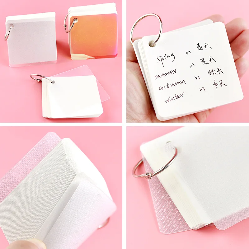 80sheets Blank Index Card with Ring Portable Pocket Memo Pads Blank Study Notepads for Memory Learning Studying Office Supplies