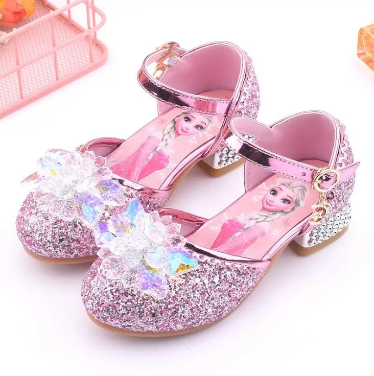 Disney Frozen Aisha Girls High Heel Shoes Princess Dance Shoes For Baby Girls Fashion Crystal Shoes Elsa Sandals Party Pink Blue