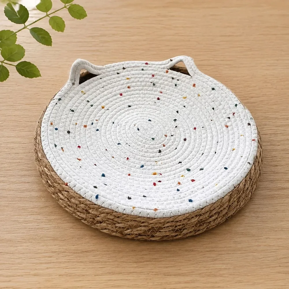 HLH Wear-Resistant Large Woven Cat Bed Round Cotton Rope Pet Sofa Bed Stable Structure Anti-slip Cat Scratching Board Play Exerc