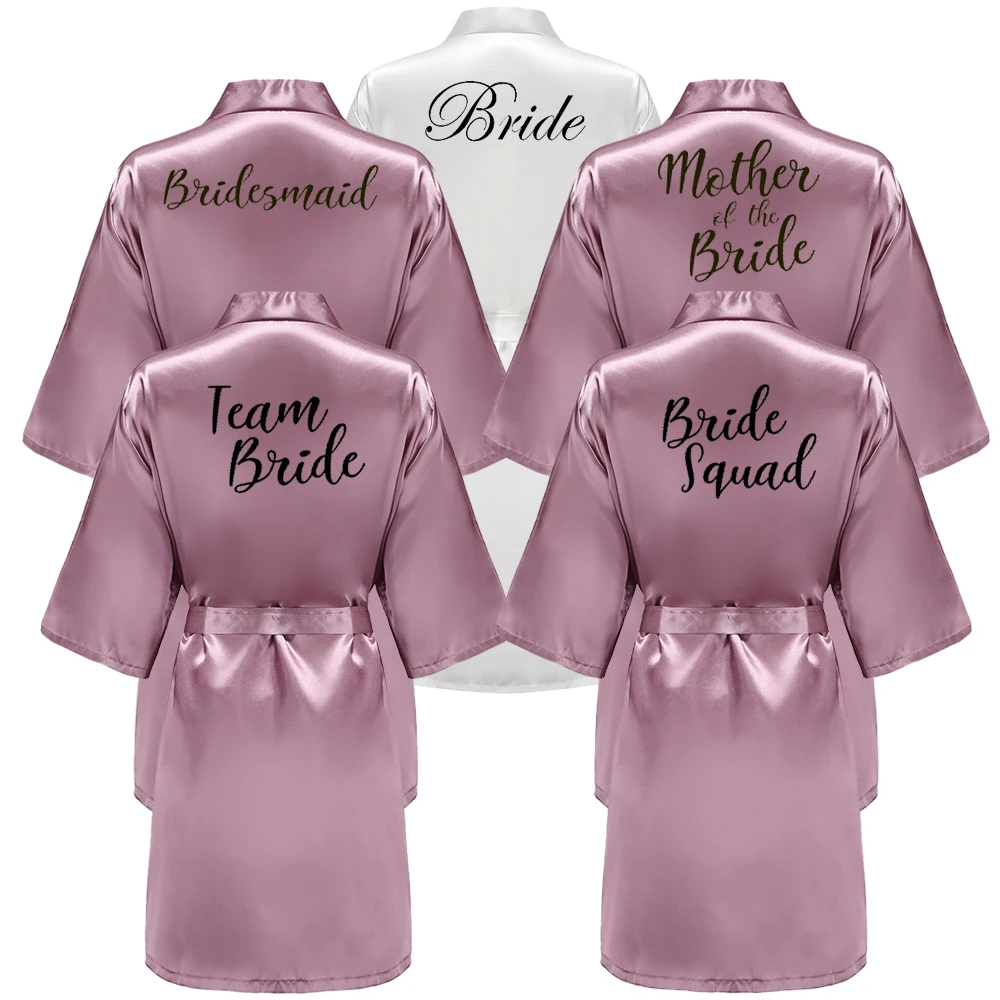 

Women New Bride Team Bathrobe Satin-Silk Robe Women Bridal Party Sister Team Mother Shower Gift Bridesmaid Wedding Short Robes