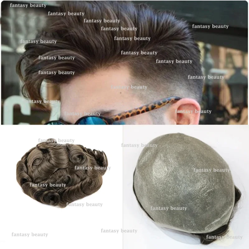 

Natural hairline men's wig VLoop 0.04mm-0.05mm durable thin skin full PU capillary prosthesis injection replacement system