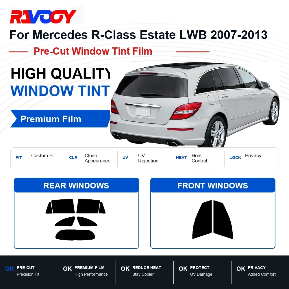 Premium Pre-Cut Window Tint For Mercedes R-Class Estate LWB 2007-2013 Front & Rear Windows UV Heat Rejection Privacy Film