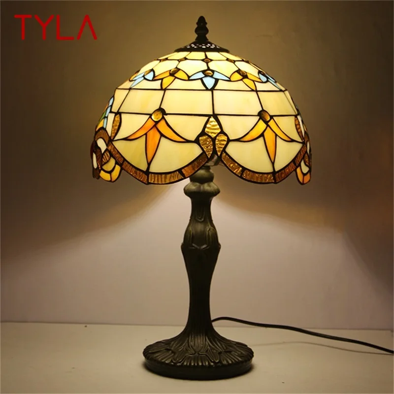 TYLA Tiffany Table Lamp Modern For Bedroom Creative Flower Figure LED Light Home Decoration