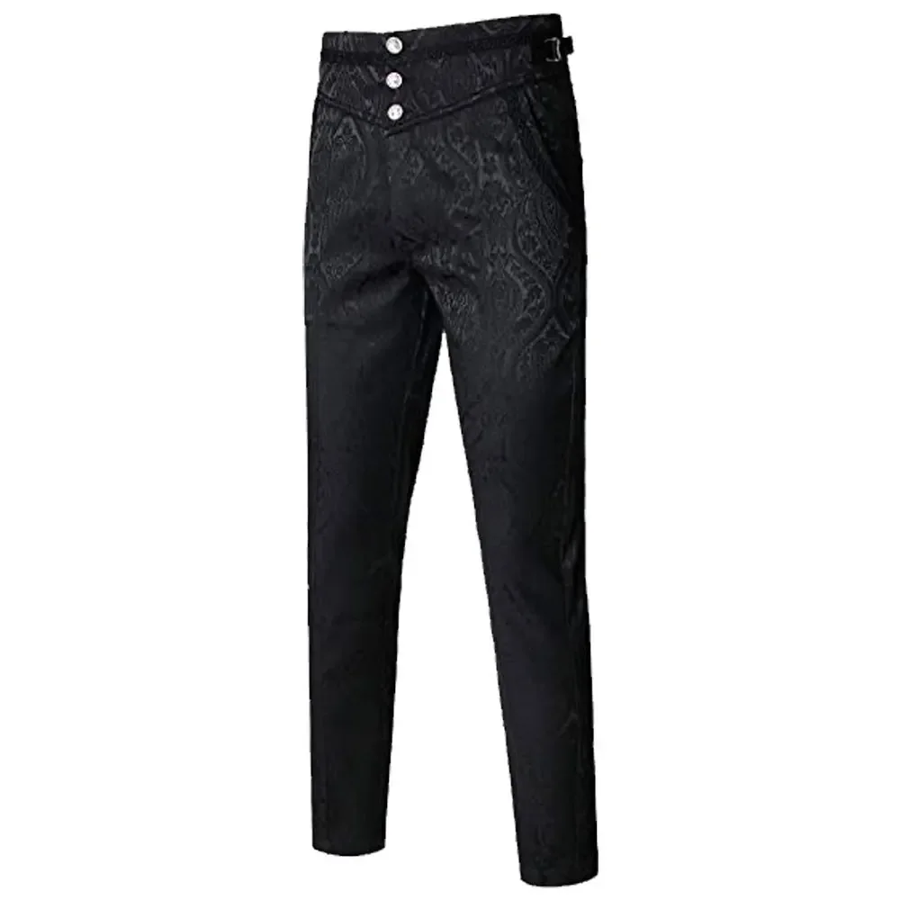 Men's Medieval Steampunk Pants Jacquard Leather Stylish Black Gothic Slim Fit Victorian Noble Vintage Trousers S-3XL