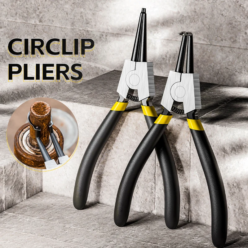 Alicate Circlip Set, Alicate Longo Nariz, Retained Snap Ring Remover Ferramentas, Inner e Outer Bent, 6 em, 7 em, 9 em, 4PCs