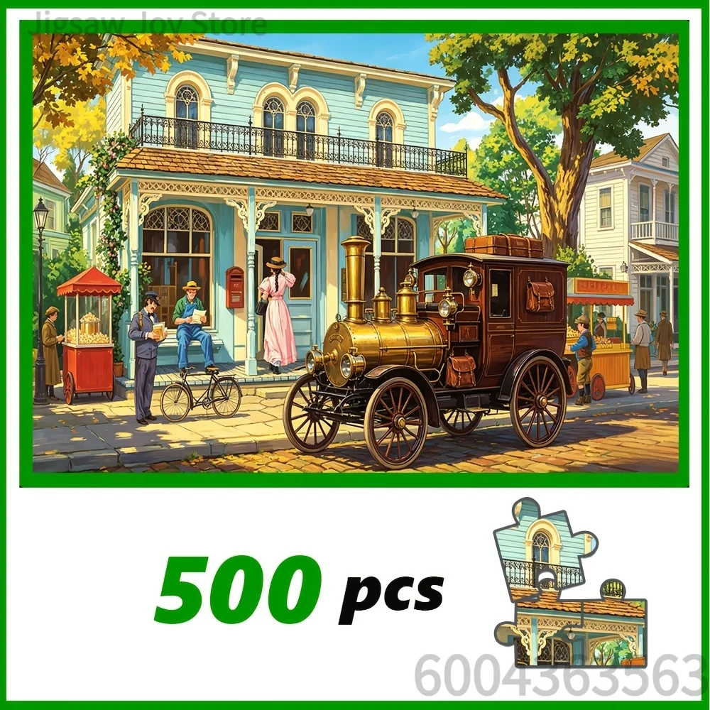 Artistic Scenery Jigsaw Puzzle Vintage Car & Ocean View Educational Assembly Toy Creative Birthday Present Friends Gift
