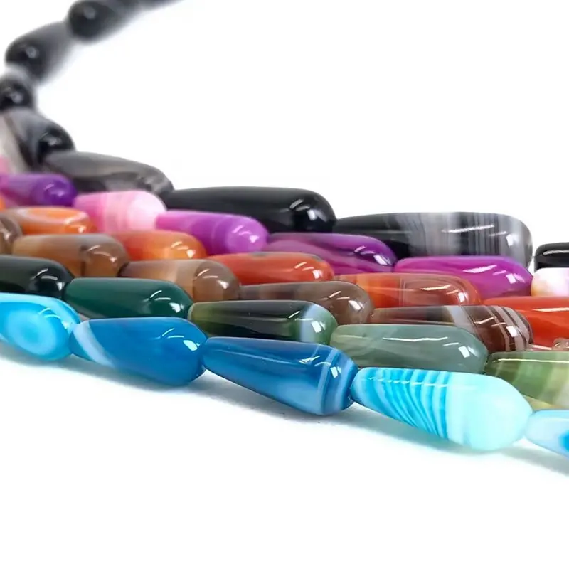 Wild Straight Hole Agates Beads, Drop Shape, Jewelry Accessories for Bracelet, Necklace Making, DIY, 13Pcs, 10x30mm