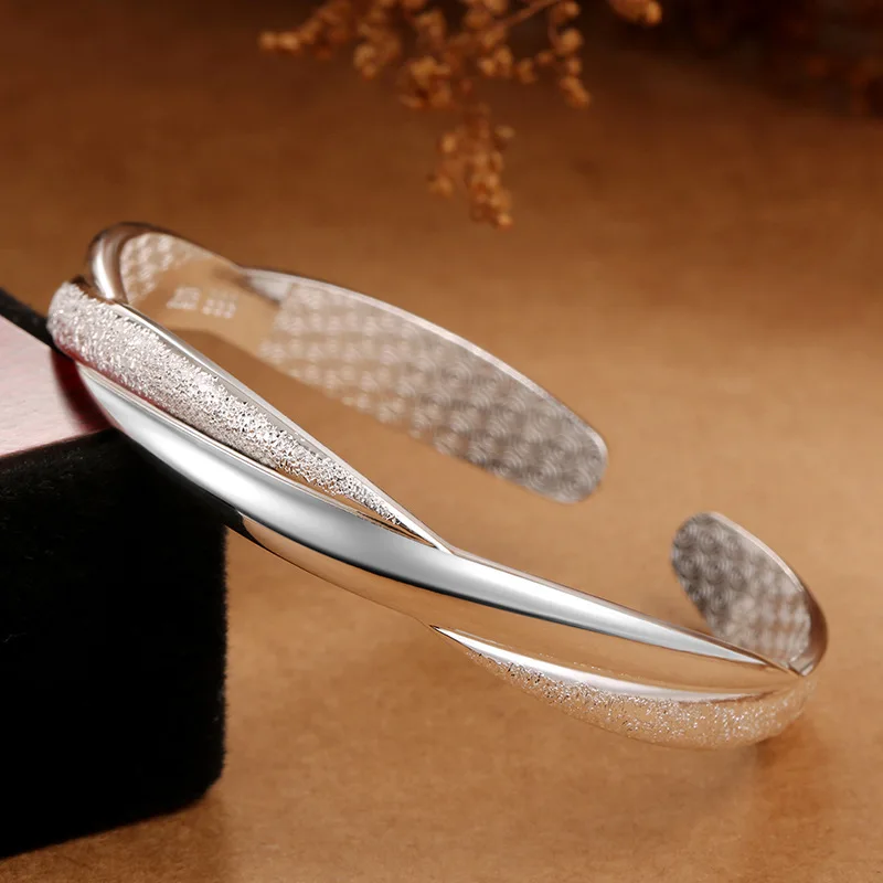 S925 Sterling Silver Bracelet New Matte Process Open Interwoven Bracelet Elegant Women's Fine Silver Jewelry Gift For Her