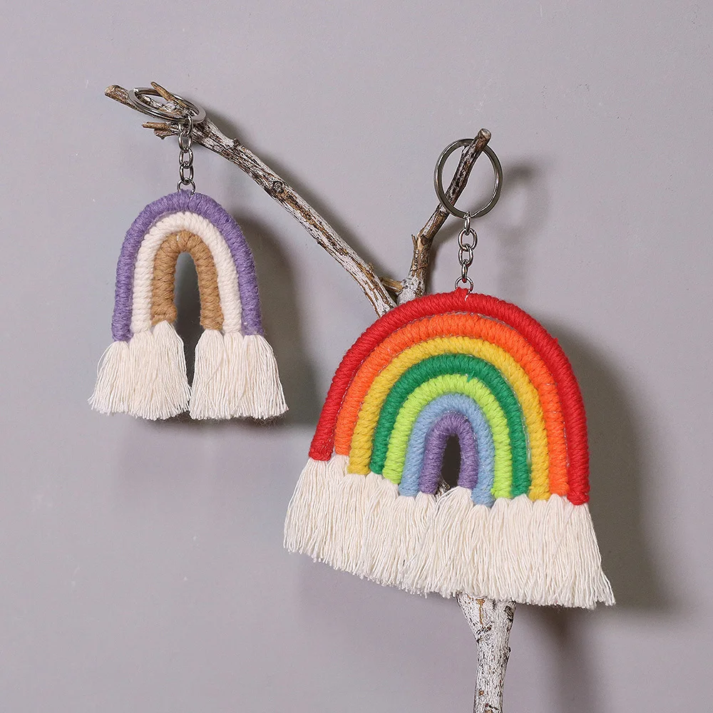 Hand-Woven Car Hanging Key Ring, Rainbow Ornaments, North Europe Tassel, Home, Car Hanging