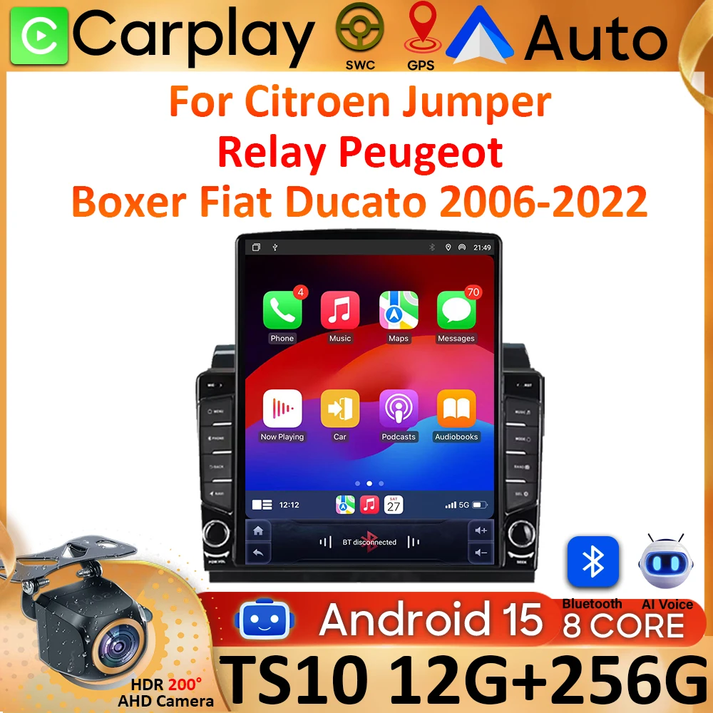 Android 15 Carplay para Citroen Jumper/Relay Peugeot Boxer Fiat Ducato 2006-2022 navegación GPS Radio de coche Video Monitor de coche DSP