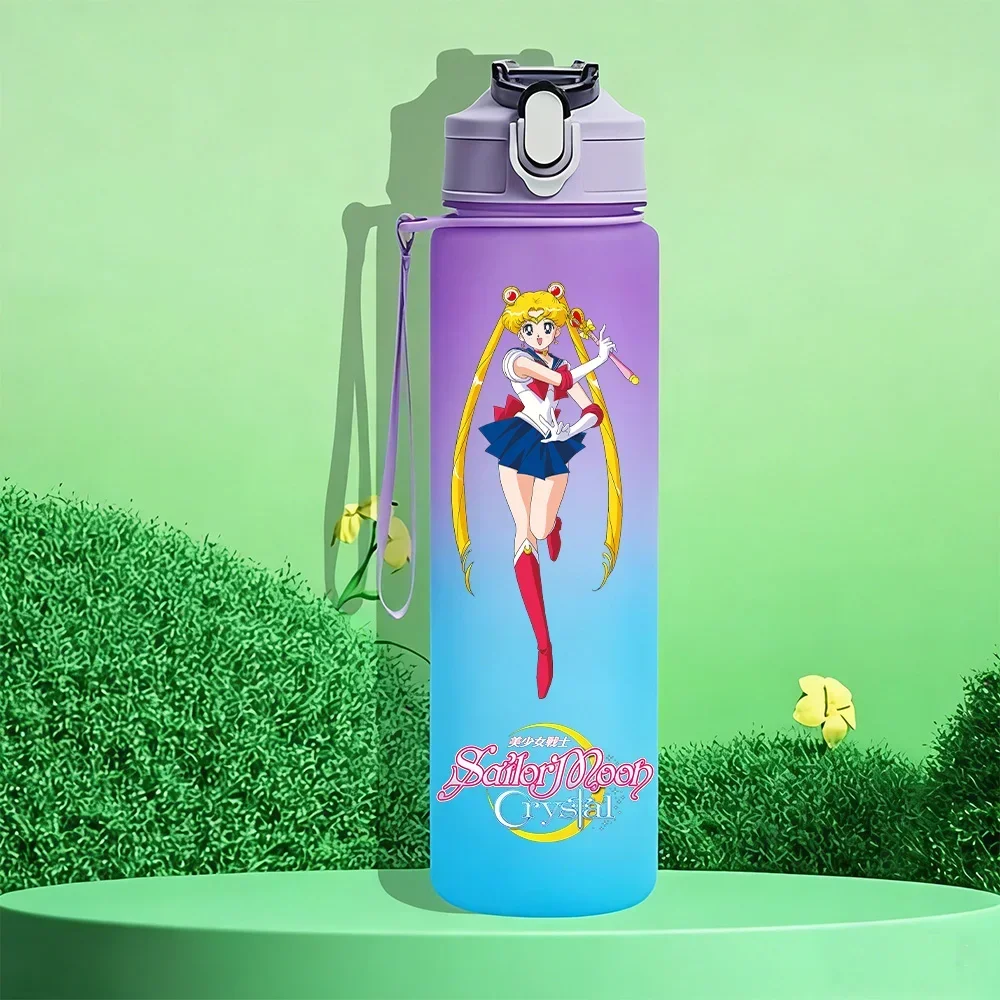 Sailor Moon 750ML Large Capacity Gradient Portable Plastic With Screw Lid Cartoon Tsukino Usagi Water Cup Straw Drinking Bottle