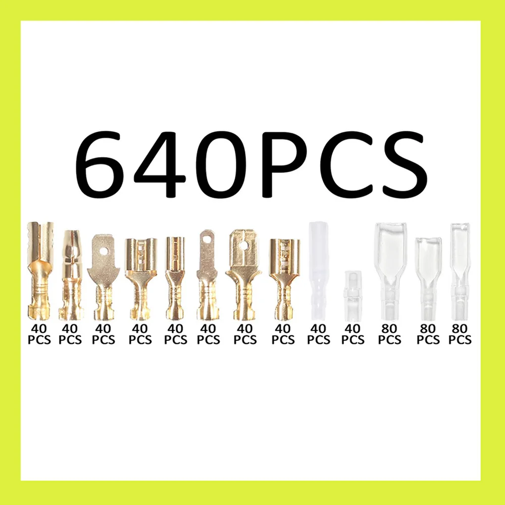640Pcs 2.8-6.3mm Spade Terminals Kit, Quick Disconnect Cold Crimp Wire Terminals with Insulating Sleeves, Storage Box
