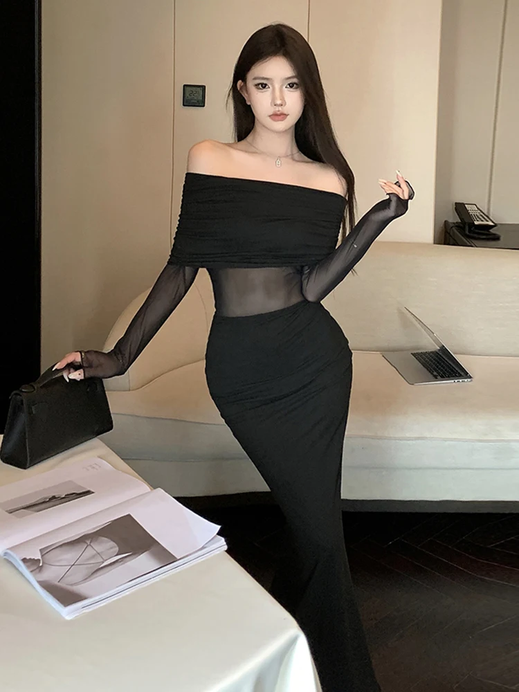 

Ele Long Sve One Oulder Dr Sexy Splice Seeugh Me Облегающая юбка с высокой талией для дам Вечернее платье