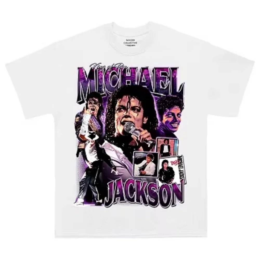 

Men's women Retro Fashion Summer unisex Hip hop Short sleeve Loose shirt Singer MJ Michael Jackson portrait Graphic T shirt