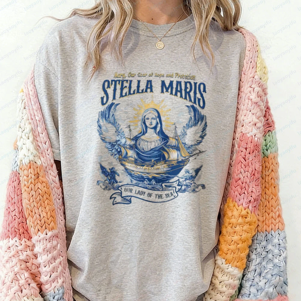 Vintage Stella Maris Shirt Our Lady Star of Hope and Protection Shirts Blessed Virgin Mary T-Shirt Catholic Gift Holy Family Tee