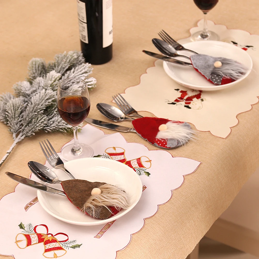 

6 Pcs Nordic Decorative Knife and Fork Set Man Has Color Cloth Christmas Tableware Bag