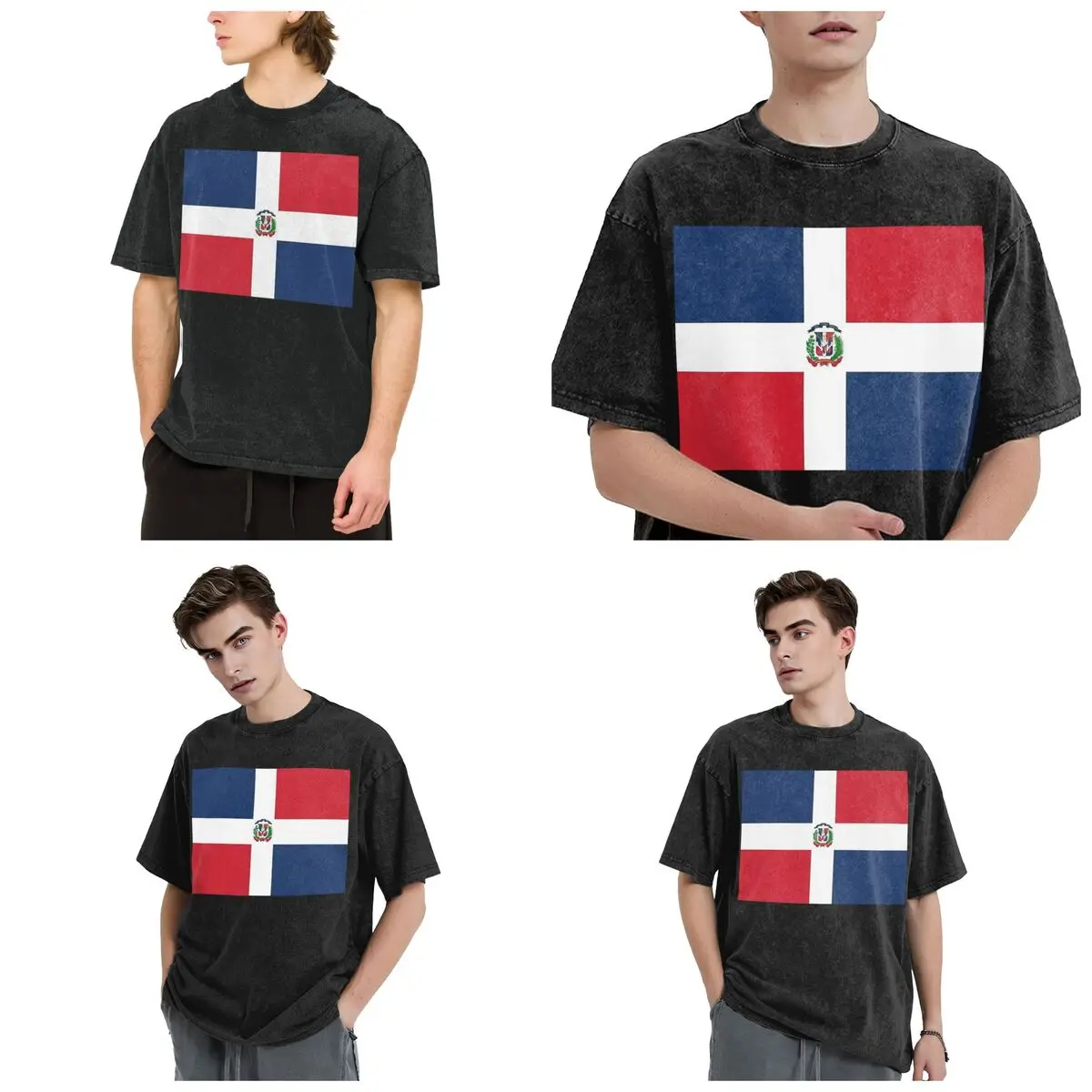 Flag Of The Dominican Republic Hip Hop Short Sleeve T-Shirts Washed Tops Tees Streetwear T Shirt Harajuku for Men Women