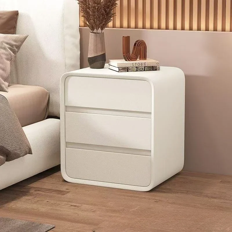

Cream wind bedside table, simple modern leather bedside table, small ultra-narrow 20cm minimalist mini storage cabinet