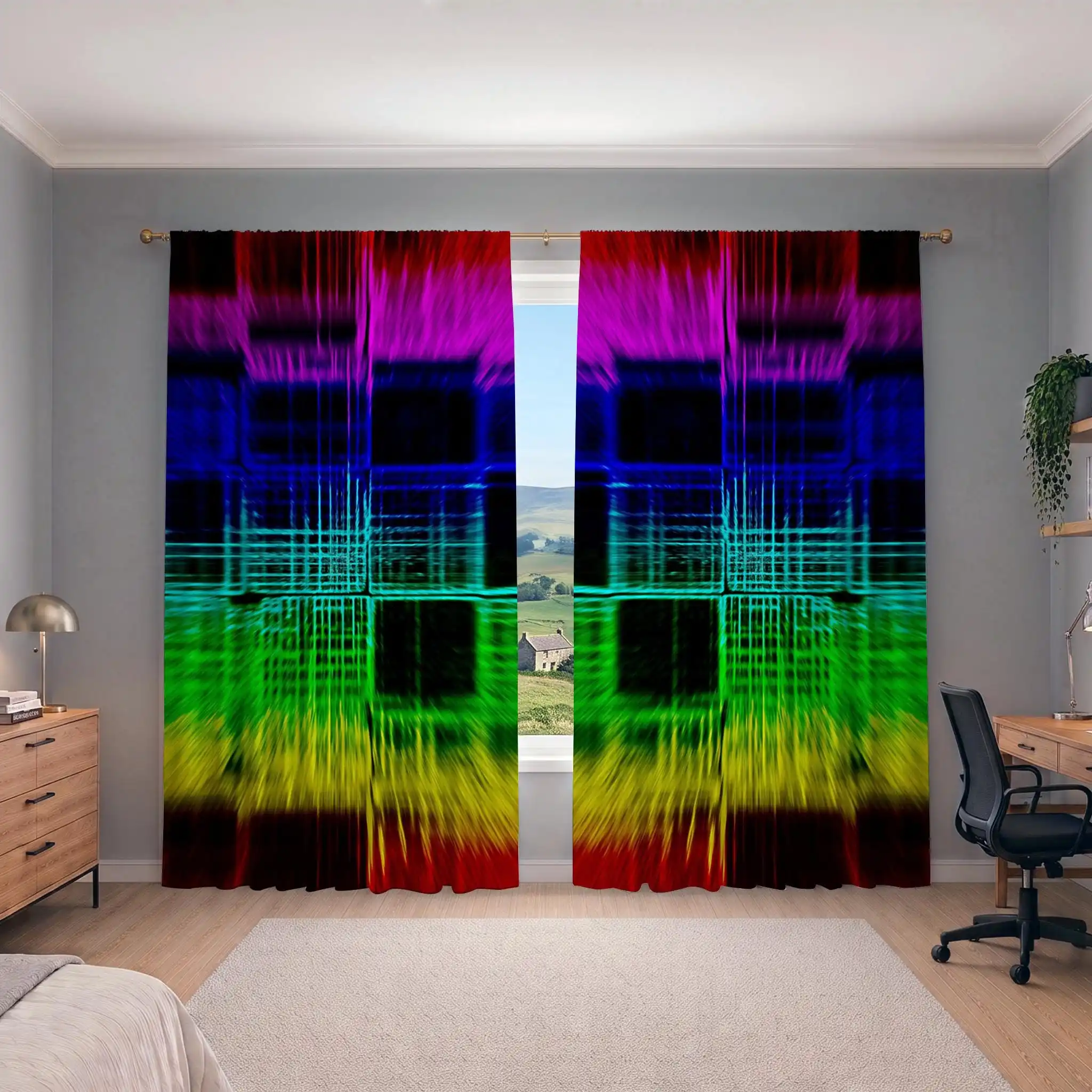 Vibrant Abstract Geometric Pattern Curtains for Living Room Home Decor Window Drapes