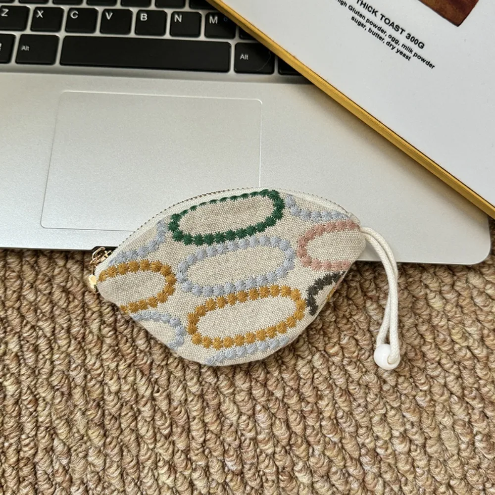 New Embroidered Mini Coin Purse Small Cotton Keychain Pendant Zipper Pouch Car Key Bag
