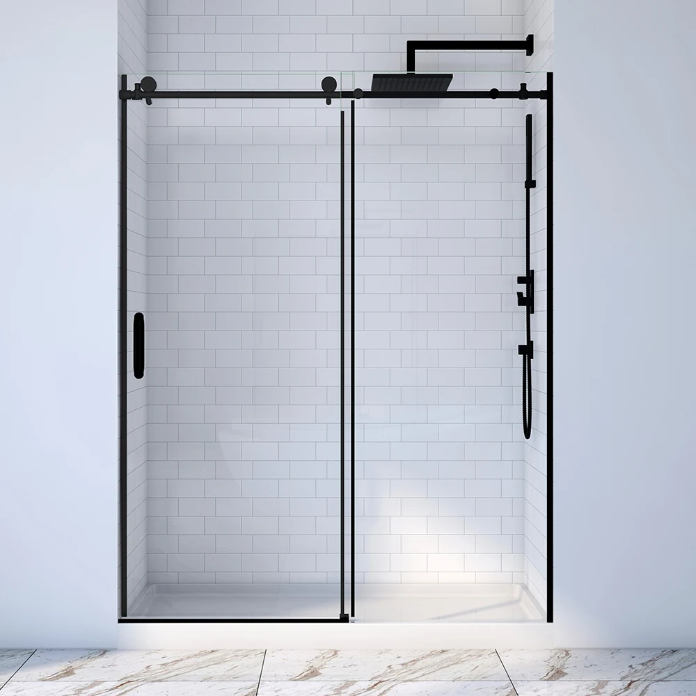 Frameless Stainless Steel Bathroom Shower Enclosure Straight Clear Tempered Glass Sliding Shower Door