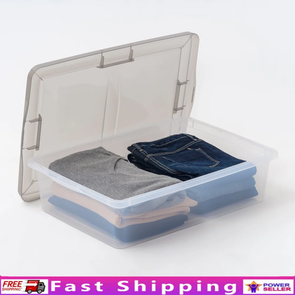 

28 Qt Underbed Plastic Storage Bins with Lids Stackable Containers Totes 6 Pack Durable Organizing Solution Home Office Garage