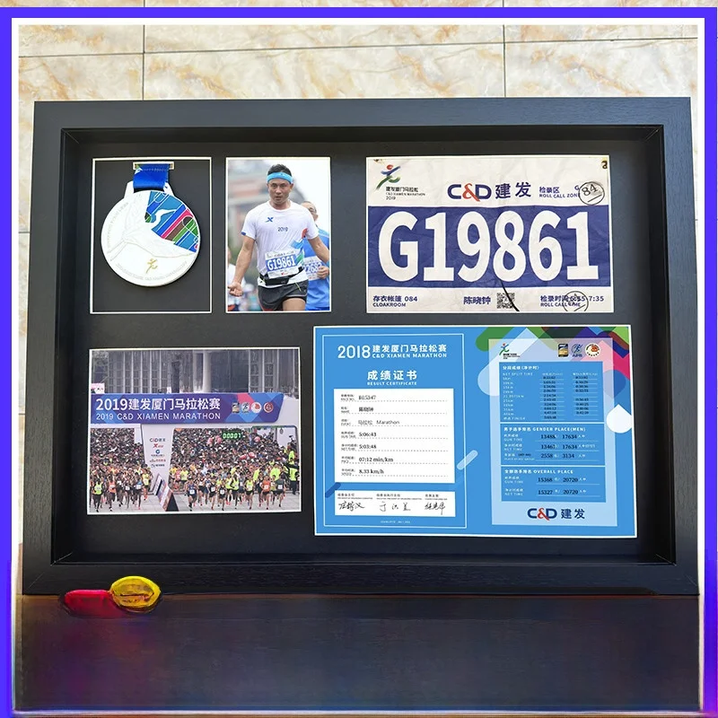 Marathon Medal Medal Frame Wall Hanging Wooden Gold Award Certificate Display Case Modern Simple Style Density Board Picture ...
