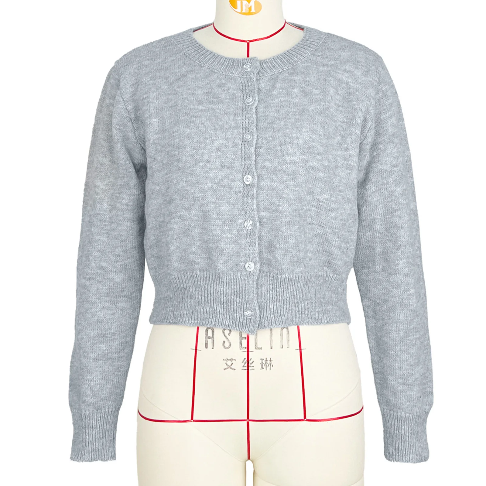 

Womens Knitted Cropped Cardigan Sweaters Crew Neck Long Sleeve Front Button-down Outerwear for Daily Casual Office School