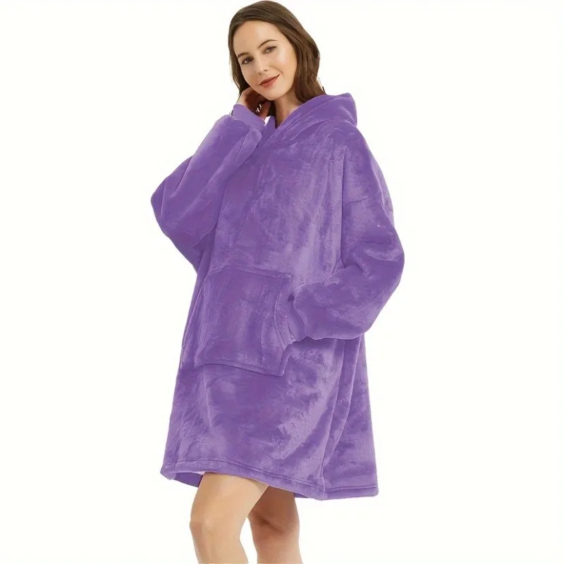 بطانية مريحة بغطاء للرأس من الصوف قابلة للعكس مع جيب الكنغر، رمي مخملي ناعم يمكن ارتداؤه، بوليستر محبوك، طراز معاصر #3