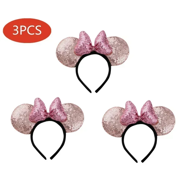 3pcs Minni Ear Headband Sequin Bows Girls Hairband Kids Halloween Carnival Party Cosplay Hair Accessories Princess Hair Headwear