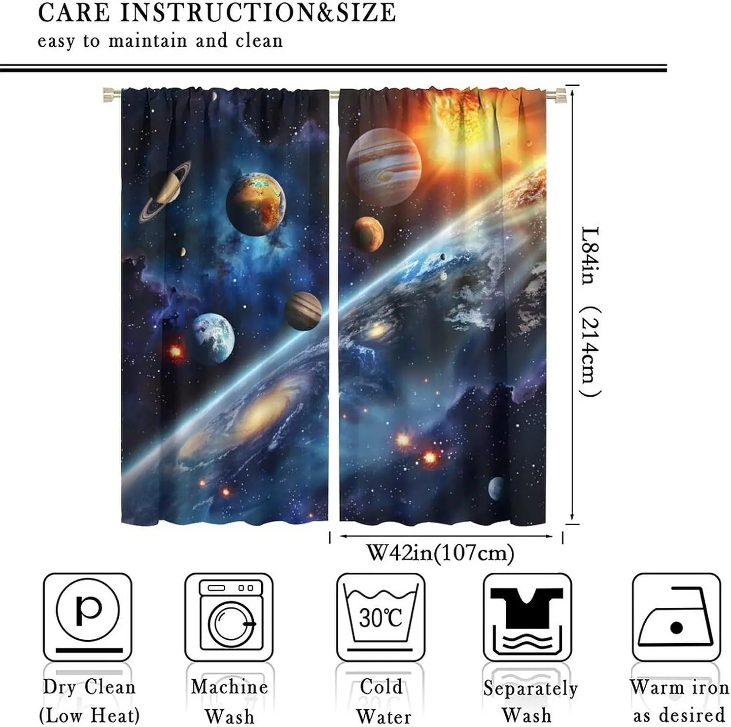 Decorative Galaxy Space Curtain Window Panel Universe Planets Nebula Aesthetic Room Decor Curtain for Modern Living Room Window