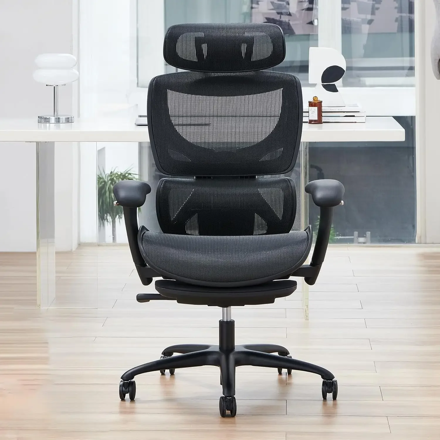 Ergonomic Mesh Office Chair with Footrest, Executive High Back Computer Desk Chair with Wide Headrest and Adjustable 3D Arms