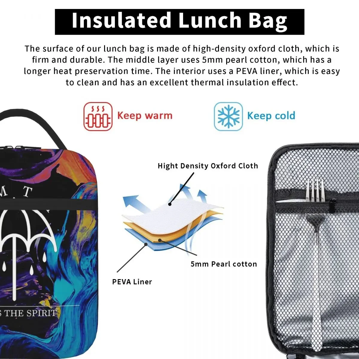 Sacos de almoço isolados para mulheres, Splash Bmth Umbrella, Tote Térmica Portátil, Saco de piquenique reutilizável para trabalho e escola