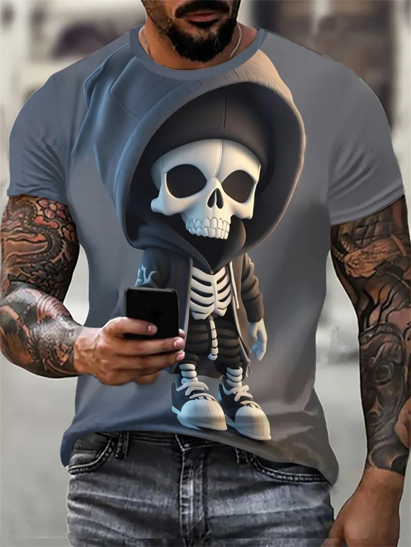 

Funny Skulls Pattern Men's Street Hip Hop T-Shirts Short Sleeve Skeleton 3D Printed Horror Style Tee 6XL Plus Size Casual Tops