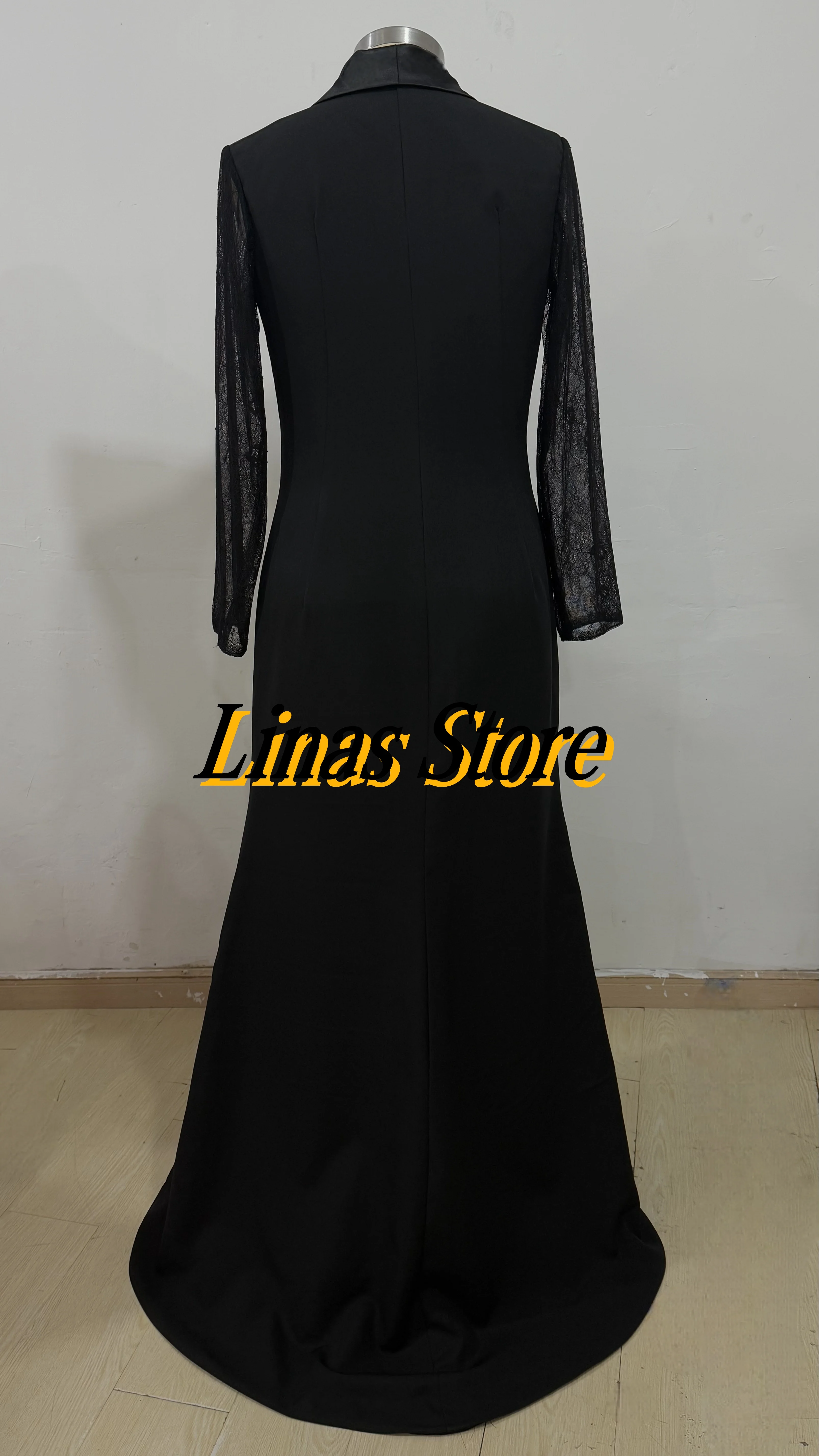 2024 Mother of the Bride Dress V-Neck Floor- Length Length Sleeve Lace Split Front  Stretch Fabric Wedding Guest Elegant Casual
