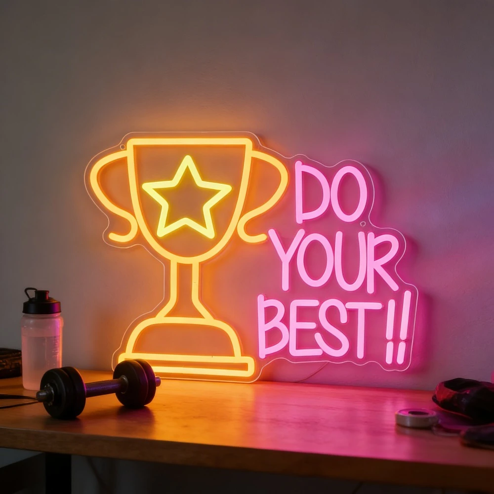 Do Your Best Neon Sign LED USB Trophy Star Aesthetic Room Decor Colorful Night Light for Bedroom Gym Fitness Workout Motivation
