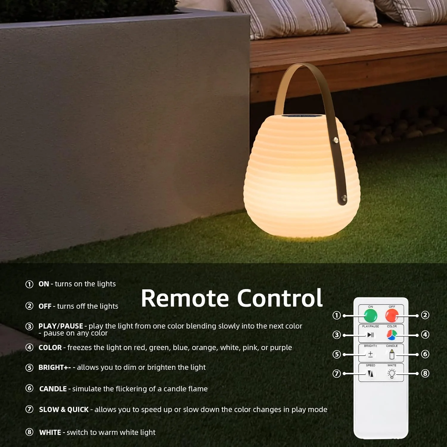 Solar  LED Rechargeable Outdoor Solar  for Patio Waterproof Dimming RGB Solar Lantern with Remote 3-Stage Bright for Reading Ind