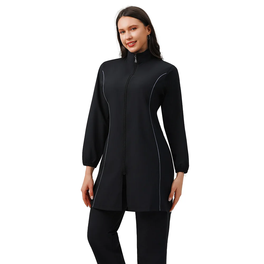 Ramadan Muslim Islamic Fashion New Women's Loose Swimsuit 3-Piece Set Large Conservative Zipper Beach Wear with Hat Set