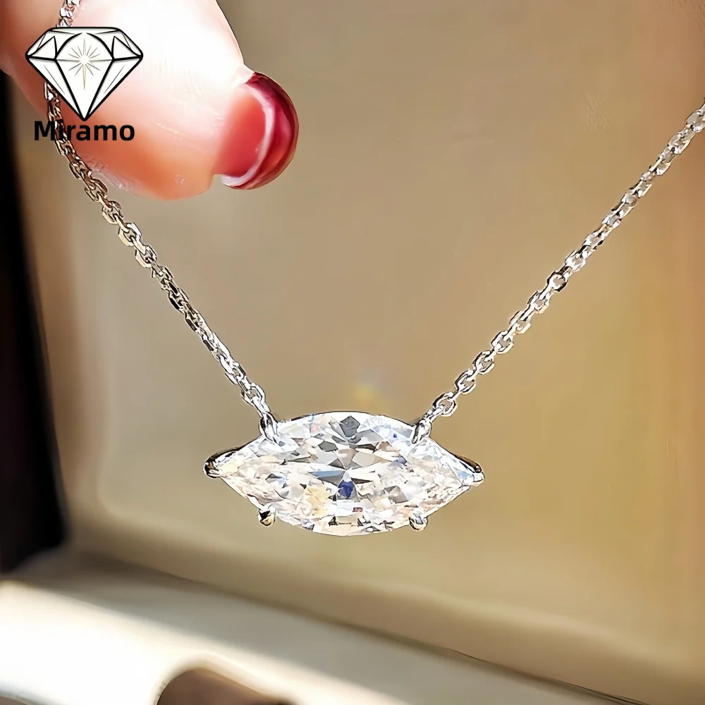 5CT Marquise Cut Moissanite/Zircon Necklace High-end Luxury Diamond Pendant for Women S925 Sterling Silver with Certificates