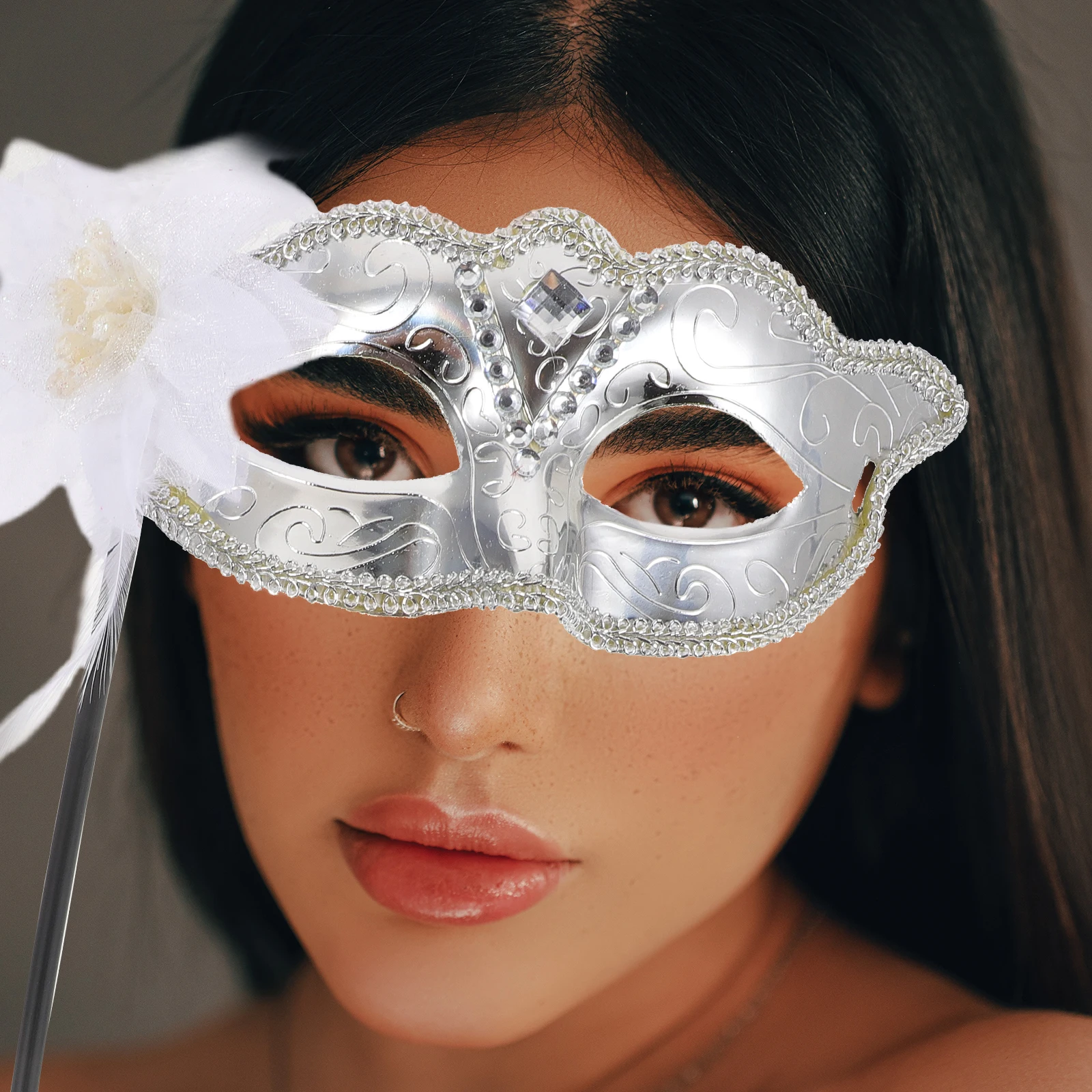 

Masquerade For Women Handheld Fancy Dress Costume Party Prom Carnival Mardi Gras With Stick Elegant Cosplay Accessory