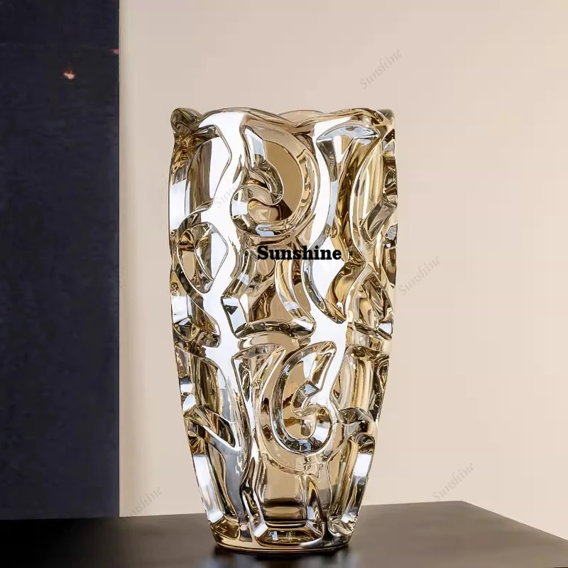 High-end embossed engraved crystal glass vase, home creative flower arrangement vase, gift and display item
