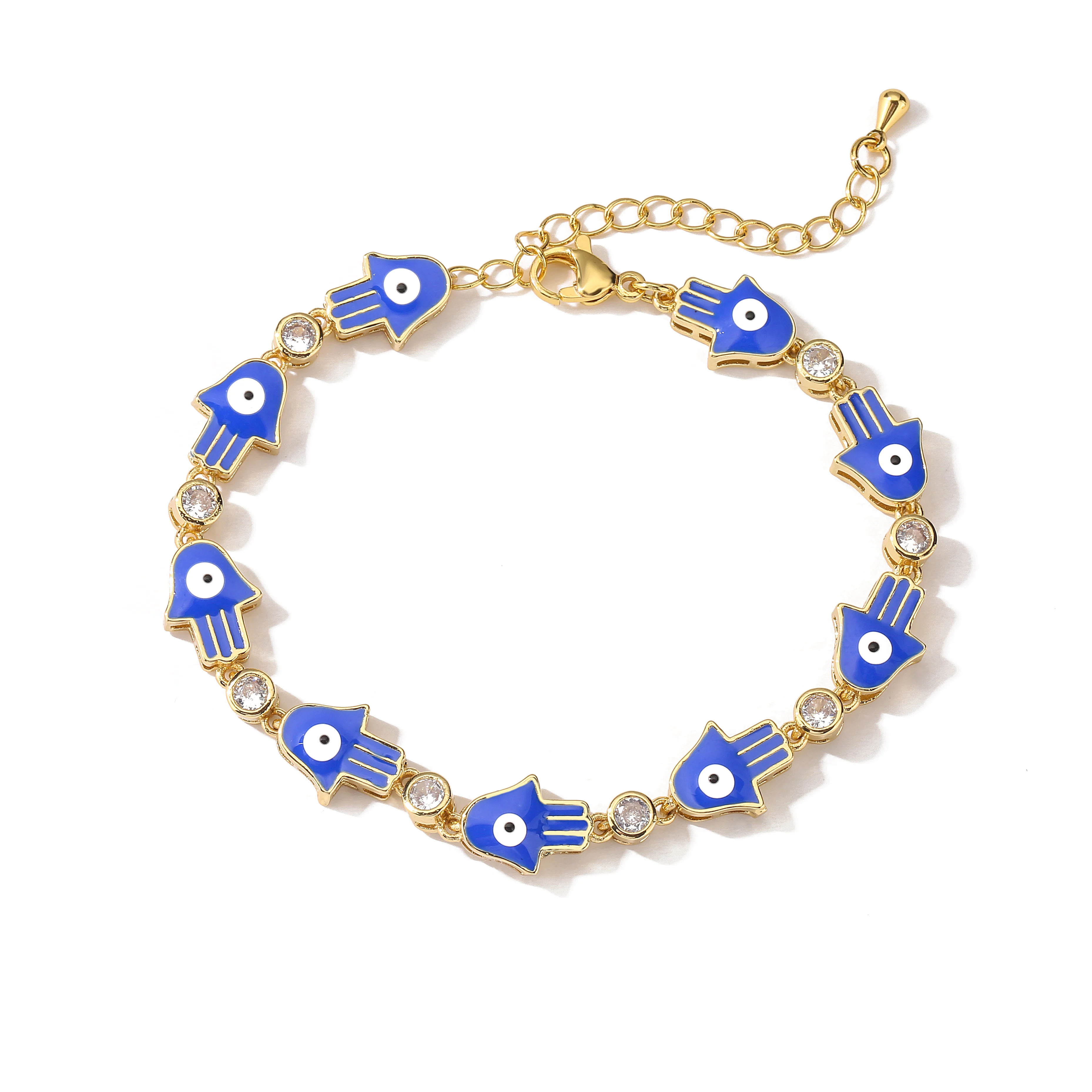 HECHENG,Palm Evil Blue Eye Charm Bracelet, High Quality Zircon Enamel Brass Chain Bracelets for Women  Prayer Jewelry