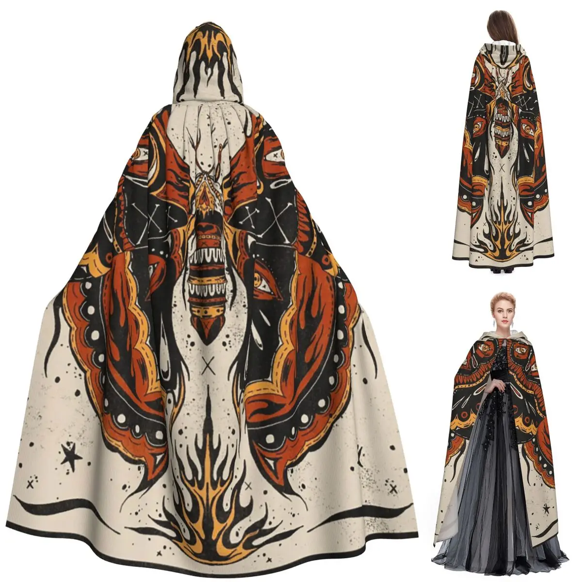

Halloween Moth Long Hooded Cloak Witch Medieval Costume Cosplay Cape HalloweenVampire Adult Unisex