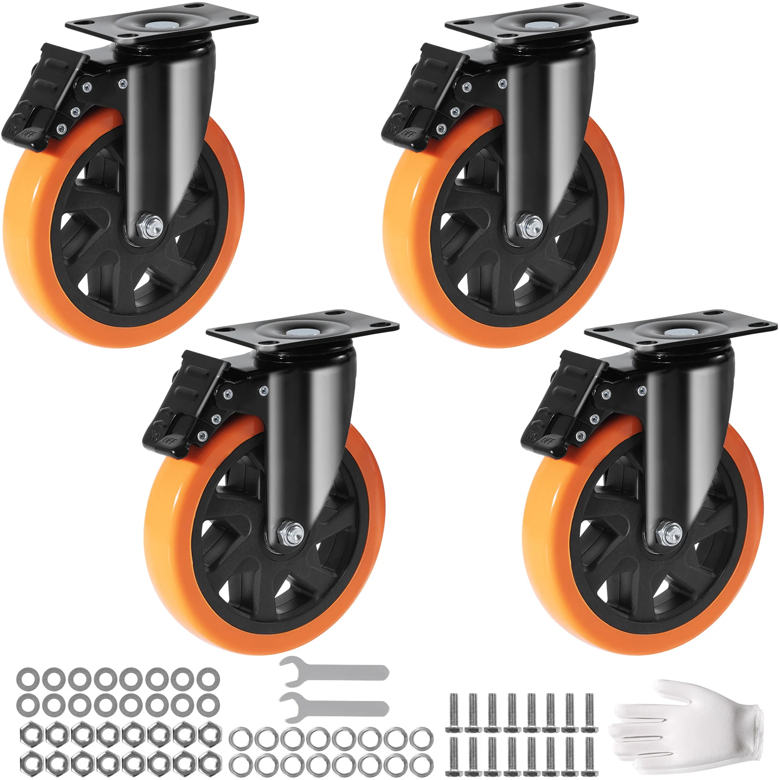 SucceBuy 2-6in PVC Furniture Caster Wheels Set of 4 Swivel Plate Casters with Security A/B Lock Non-Marking for Cart Workbench