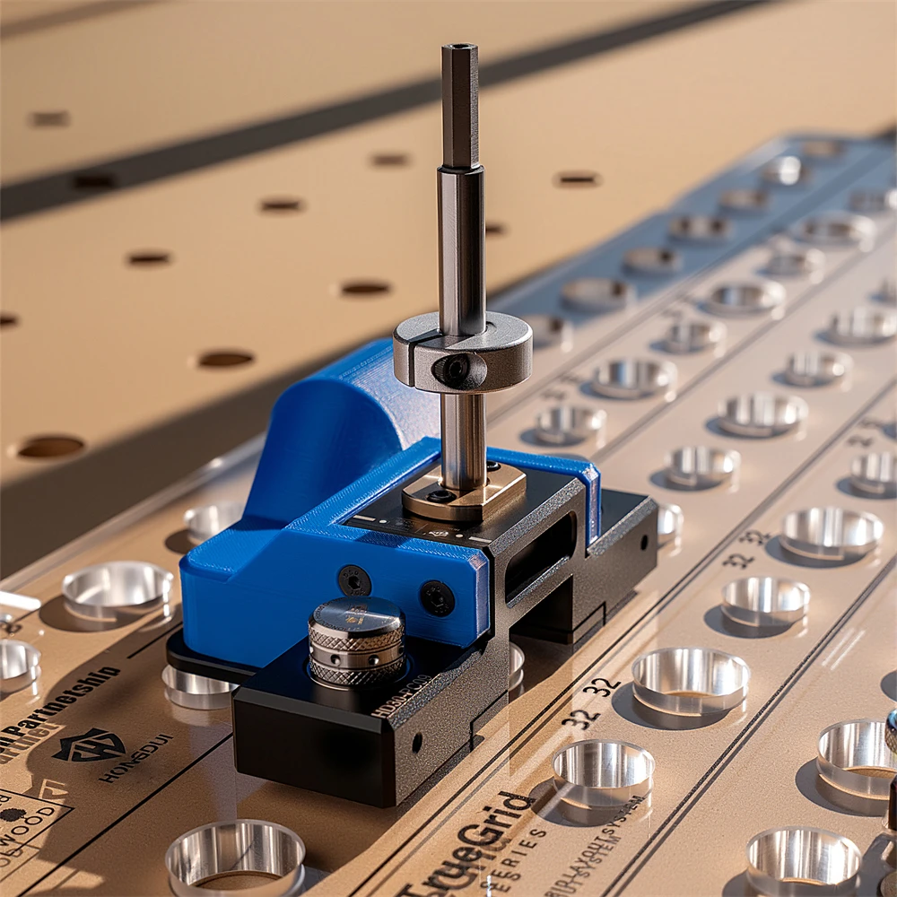 TrueGrid Dog Hole Drilling Template Kit 20 Mm Forstner Main Boring Guide With Dust Port 3 Mm Pilot Guide Stop Collar Workbench