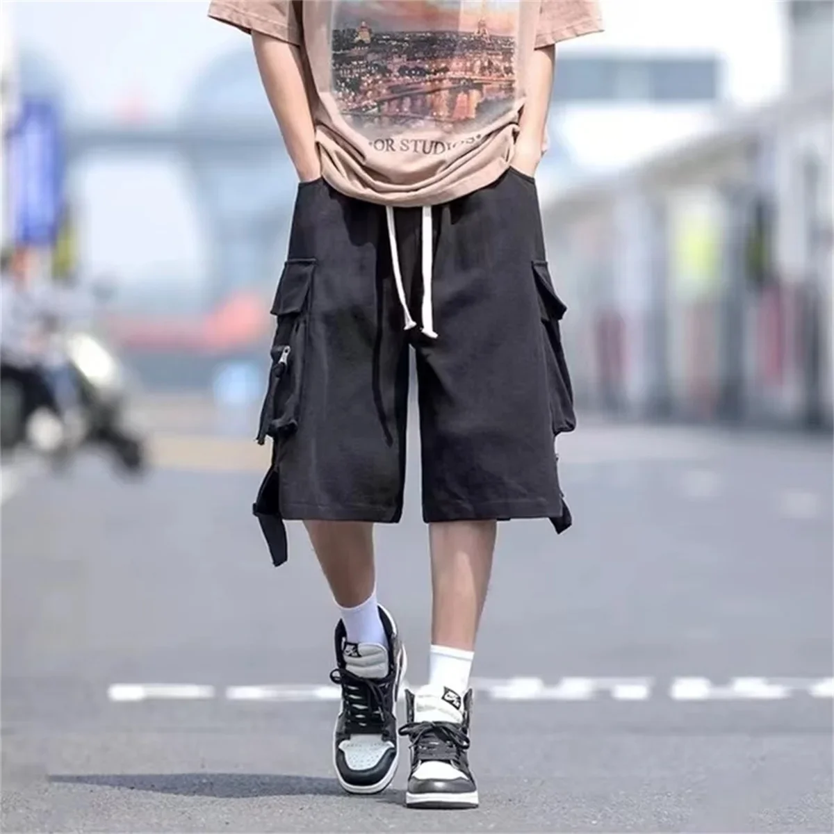 2025 Black Cool Cargo Shorts for Men and Women Couples Thin Loose Dopamine Sports Casual Korean Hip Hop Outwear Shorts Men